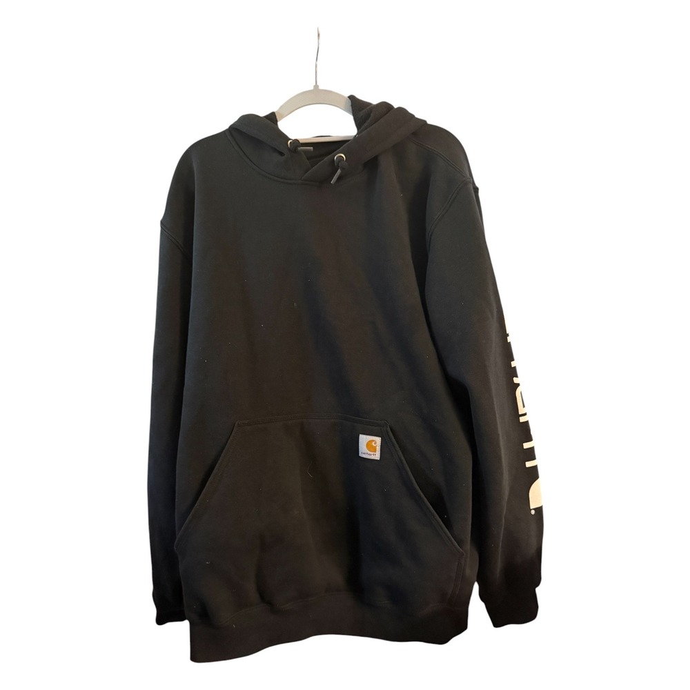 Carhartt K288 Men's L Black Loose Fit Logo Sleeve Pullover Hoodie Workwear